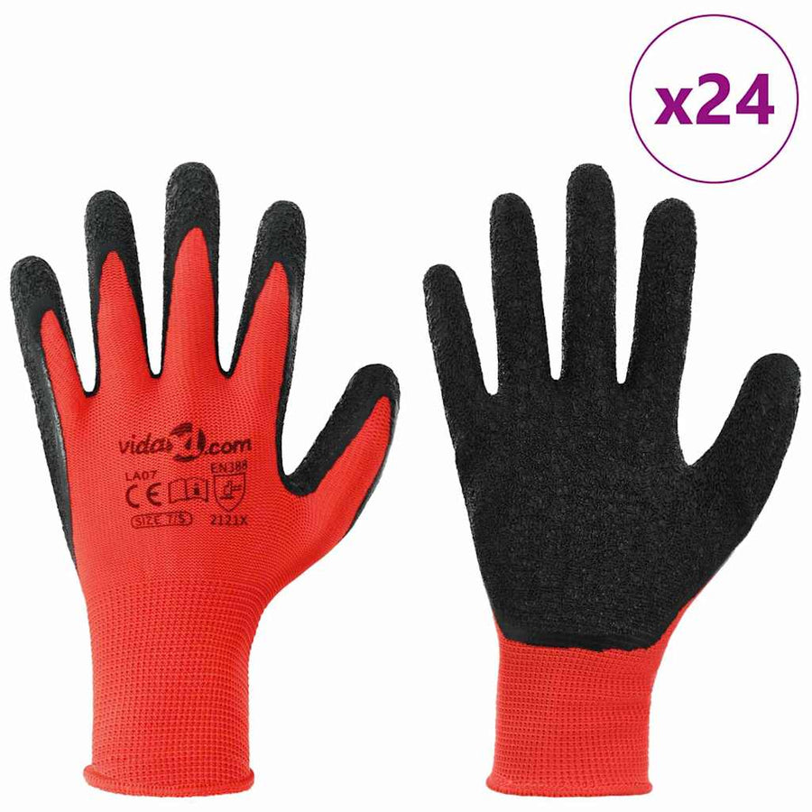 Werkhandschoenen 24 pcs Rood en Zwart 7 / S Latexcoating