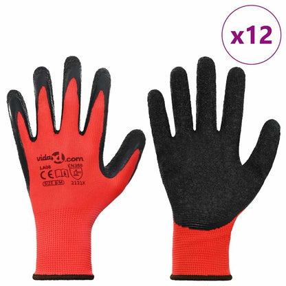 Werkhandschoenen 12 pcs Rood en Zwart 8 / m Latexcoating