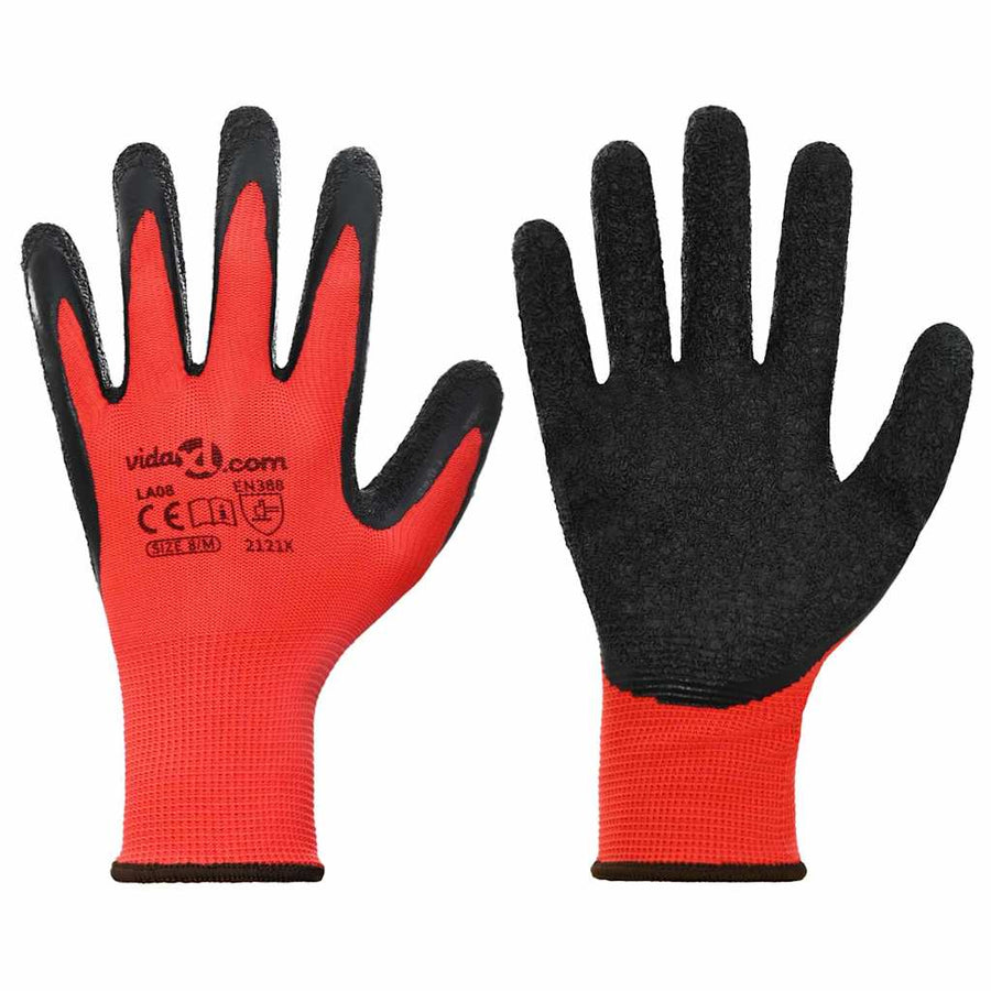 Werkhandschoenen 24 pcs Rood en Zwart 8 / m Latexcoating