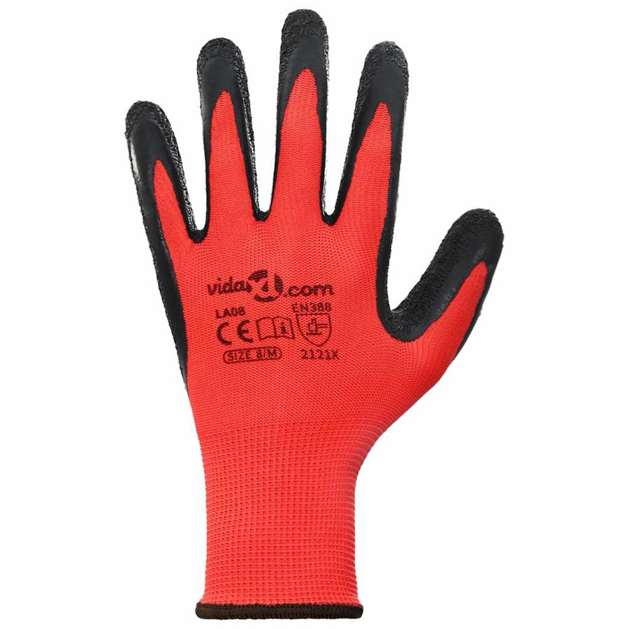 Werkhandschoenen 24 pcs Rood en Zwart 8 / m Latexcoating