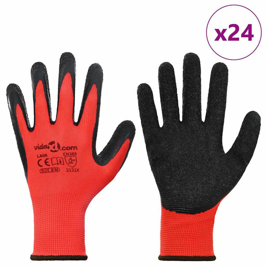 Werkhandschoenen 24 pcs Rood en Zwart 8 / m Latexcoating
