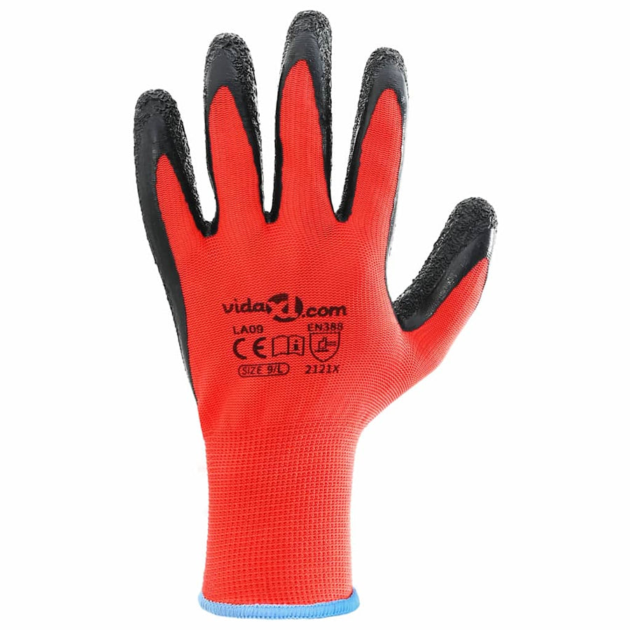 Werkhandschoenen 24 pcs Rood en Zwart 9 / l Latexcoating