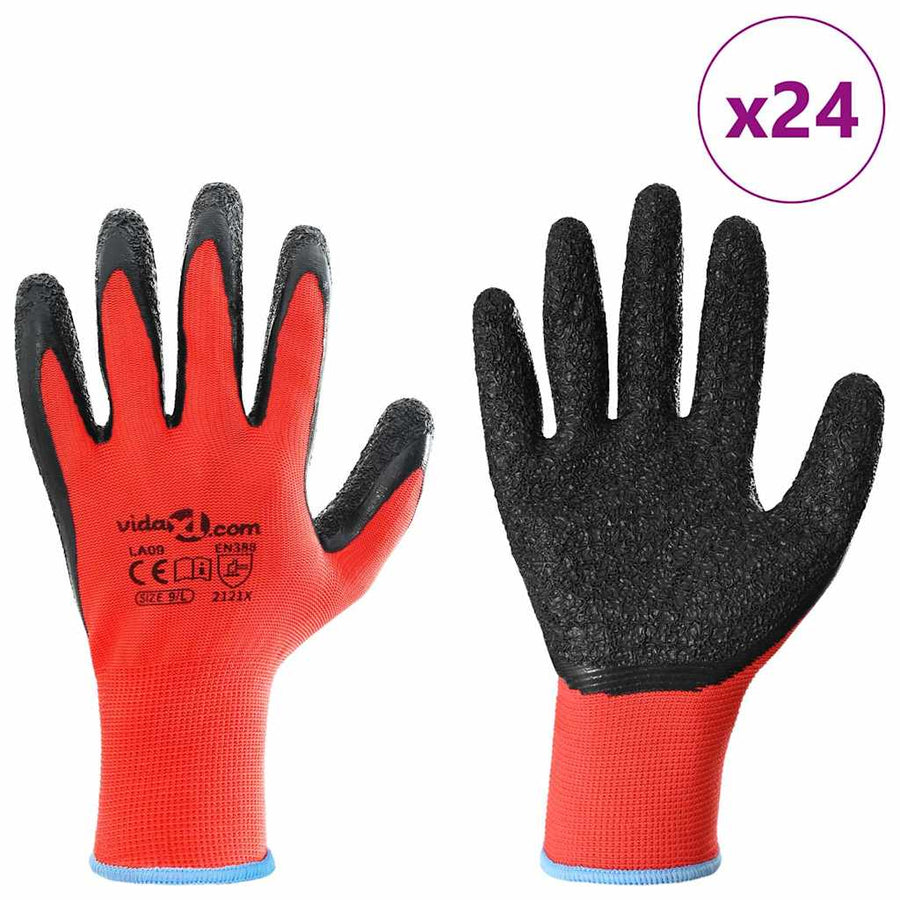 Werkhandschoenen 24 pcs Rood en Zwart 9 / l Latexcoating