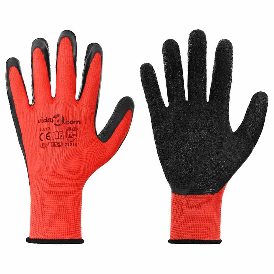 Werkhandschoenen 12 pcs Rood en Zwart 10 / xl Latexcoating