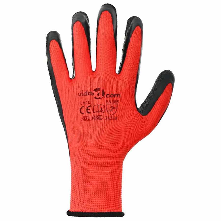 Werkhandschoenen 12 pcs Rood en Zwart 10 / xl Latexcoating