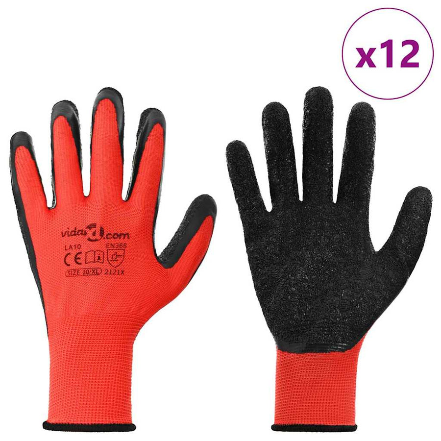 Werkhandschoenen 12 pcs Rood en Zwart 10 / xl Latexcoating