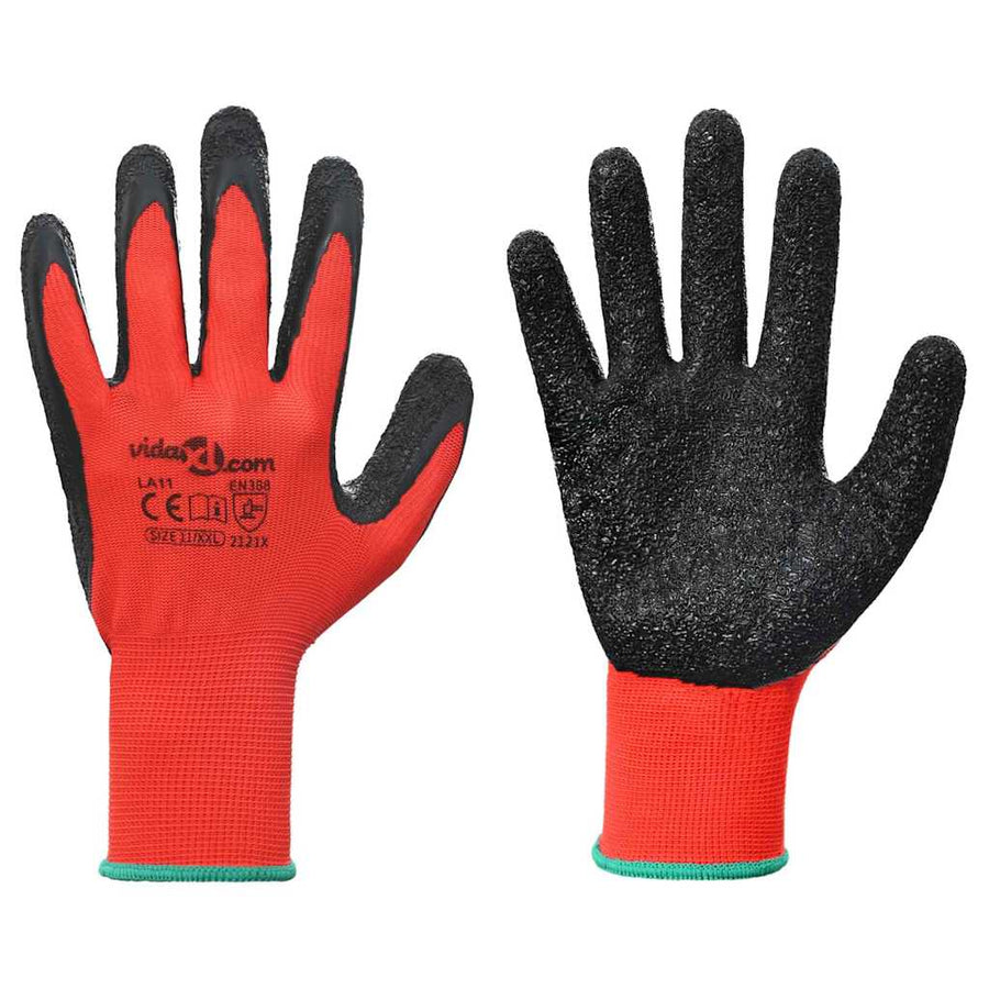 Werkhandschoenen 12 pcs Rood en Zwart 11 / XXL Latexcoating