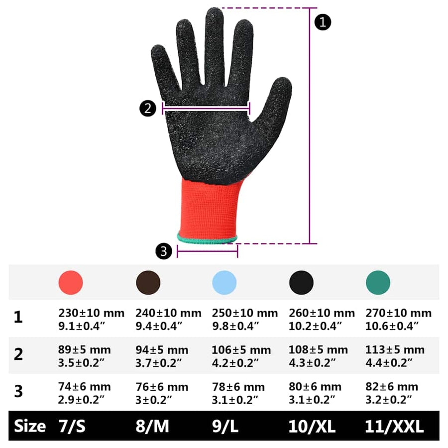 Werkhandschoenen 12 pcs Rood en Zwart 11 / XXL Latexcoating