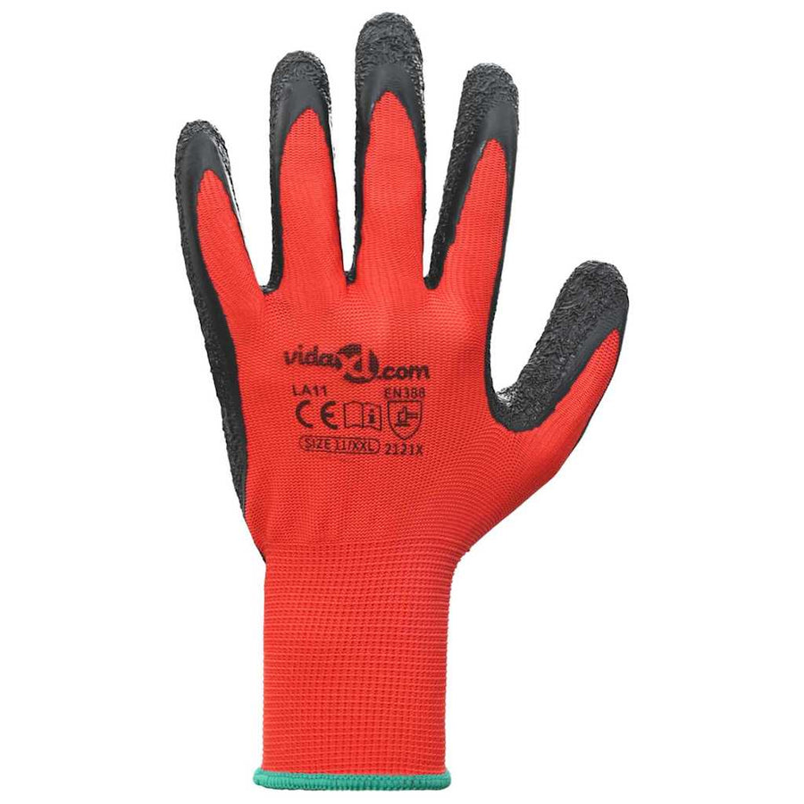 Werkhandschoenen 24 pcs Rood en Zwart 11 / XXL Latexcoating