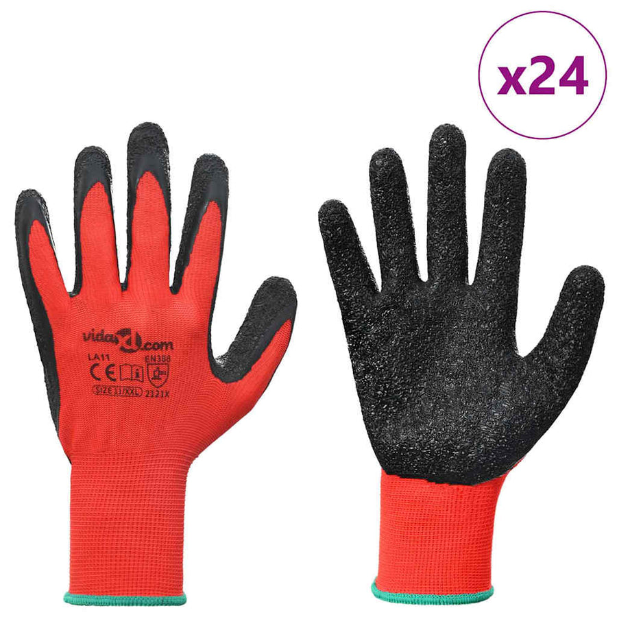 Werkhandschoenen 24 pcs Rood en Zwart 11 / XXL Latexcoating