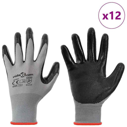 Werkhandschoenen 12 pcs Grijs en zwart 7 / S Polyester