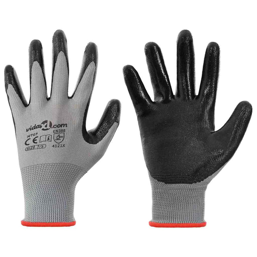 Werkhandschoenen 24 pcs Grijs en zwart 7 / S Polyester