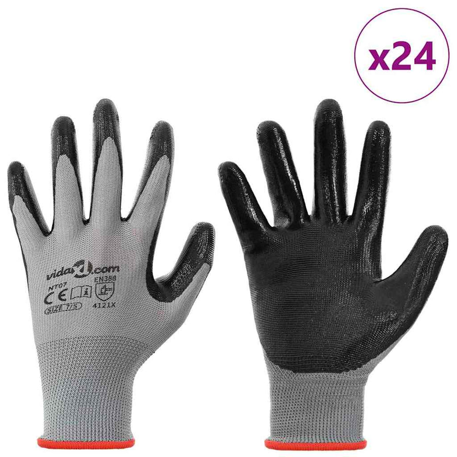 Werkhandschoenen 24 pcs Grijs en zwart 7 / S Polyester