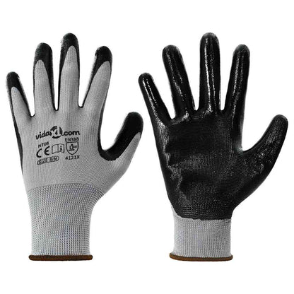 Werkhandschoenen 12 pcs Grijs en zwart 8 / m Polyester