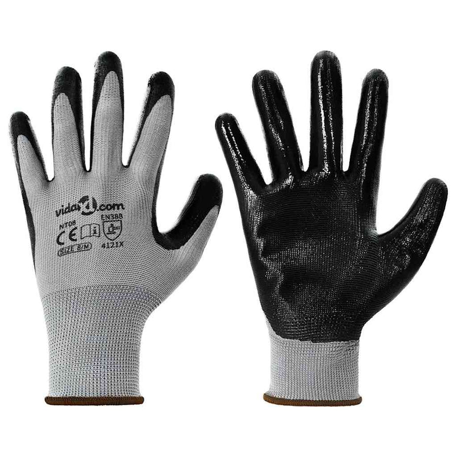 Werkhandschoenen 12 pcs Grijs en zwart 8 / m Polyester