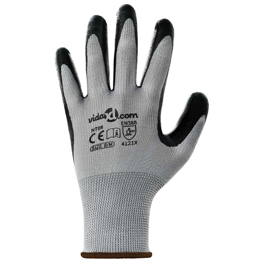Werkhandschoenen 12 pcs Grijs en zwart 8 / m Polyester