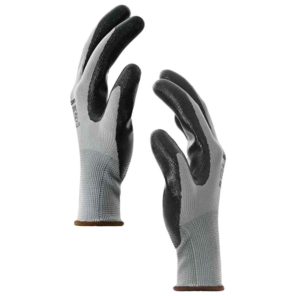 Werkhandschoenen 12 pcs Grijs en zwart 8 / m Polyester
