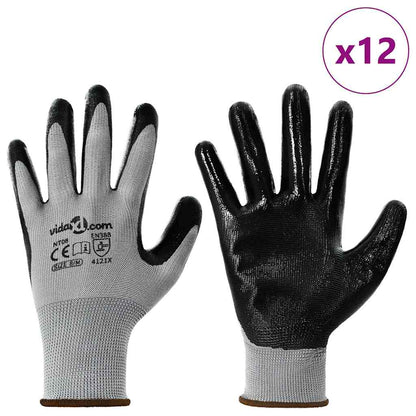 Werkhandschoenen 12 pcs Grijs en zwart 8 / m Polyester