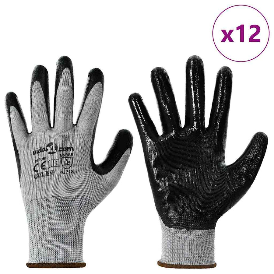 Werkhandschoenen 12 pcs Grijs en zwart 8 / m Polyester