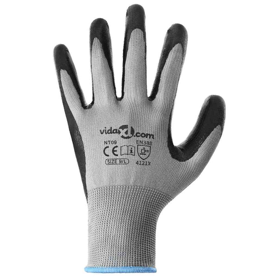 Werkhandschoenen 12 pcs Grijs en zwart 9 / l Polyester