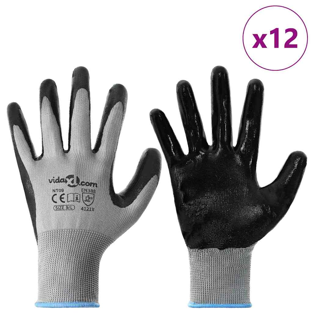 Werkhandschoenen 12 pcs Grijs en zwart 9 / l Polyester