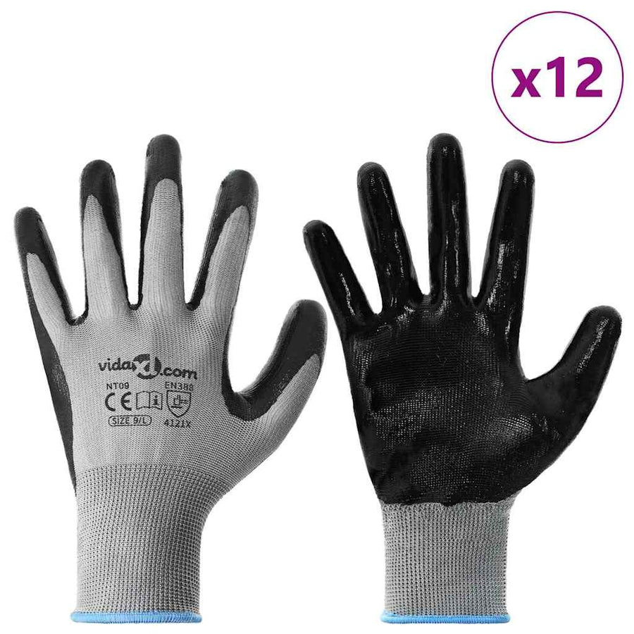 Werkhandschoenen 12 pcs Grijs en zwart 9 / l Polyester