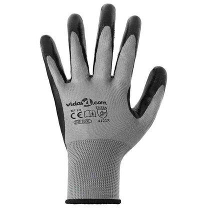 Werkhandschoenen 12 pcs Grijs en zwart 10 / xl Polyester