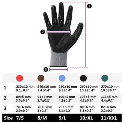 Werkhandschoenen 12 pcs Grijs en zwart 10 / xl Polyester