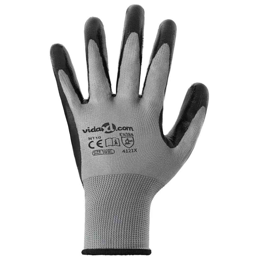 Werkhandschoenen 24 pcs Grijs en zwart 10 / xl Polyester