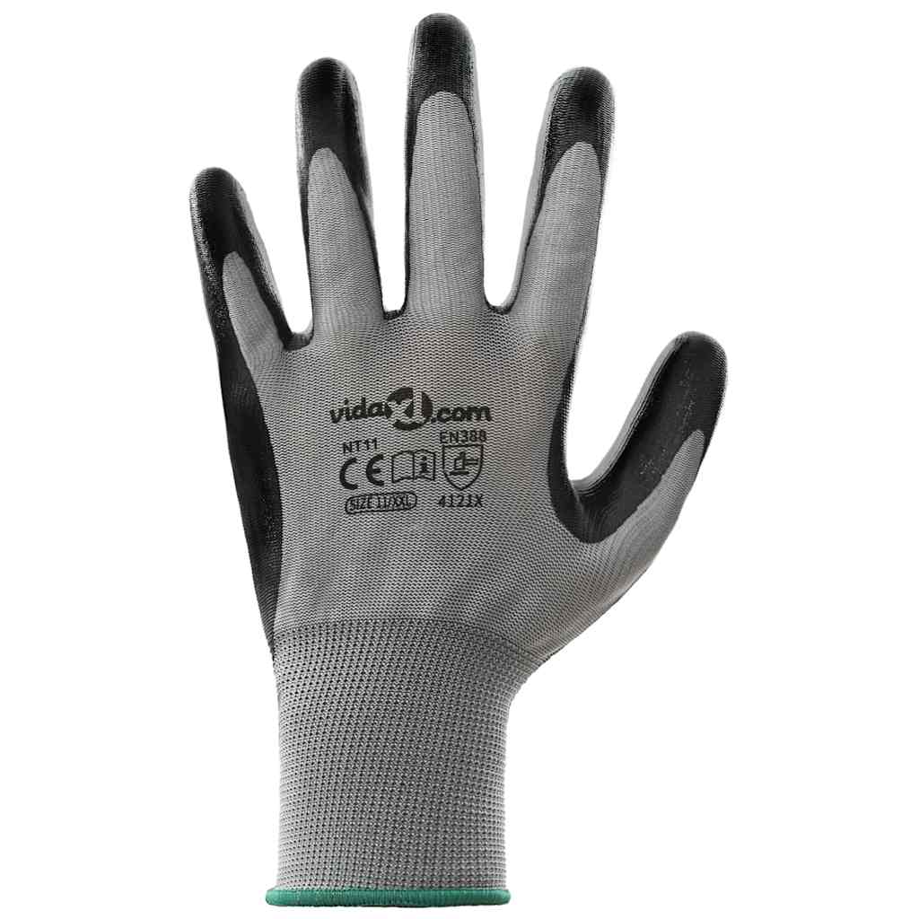 Werkhandschoenen 12 pcs Grijs en zwart 11 / XXL Polyester