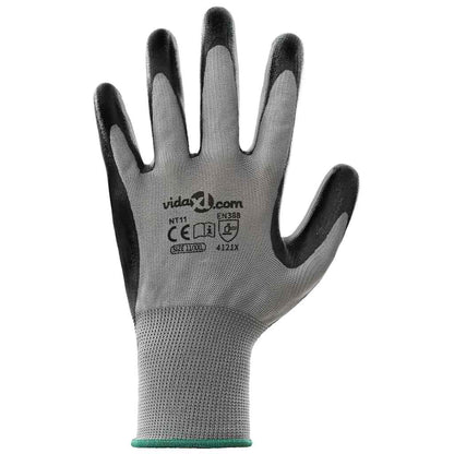 Werkhandschoenen 12 pcs Grijs en zwart 11 / XXL Polyester