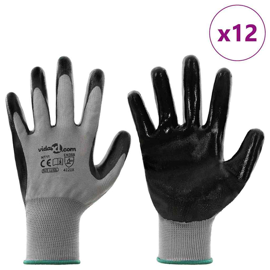 Werkhandschoenen 12 pcs Grijs en zwart 11 / XXL Polyester