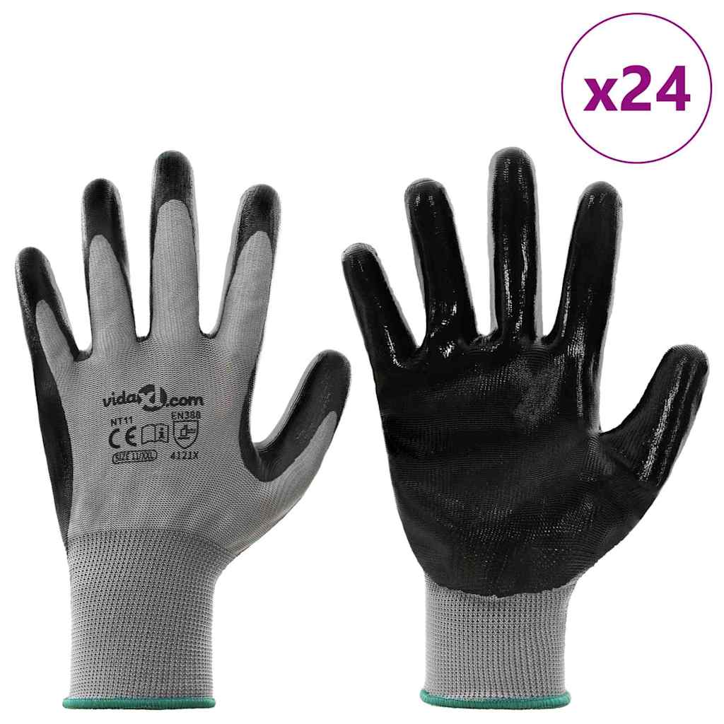 Werkhandschoenen 24 pcs Grijs en zwart 11 / XXL Polyester