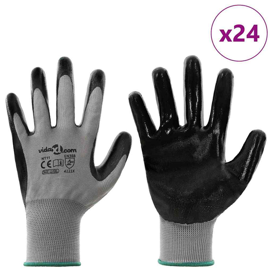 Werkhandschoenen 24 pcs Grijs en zwart 11 / XXL Polyester