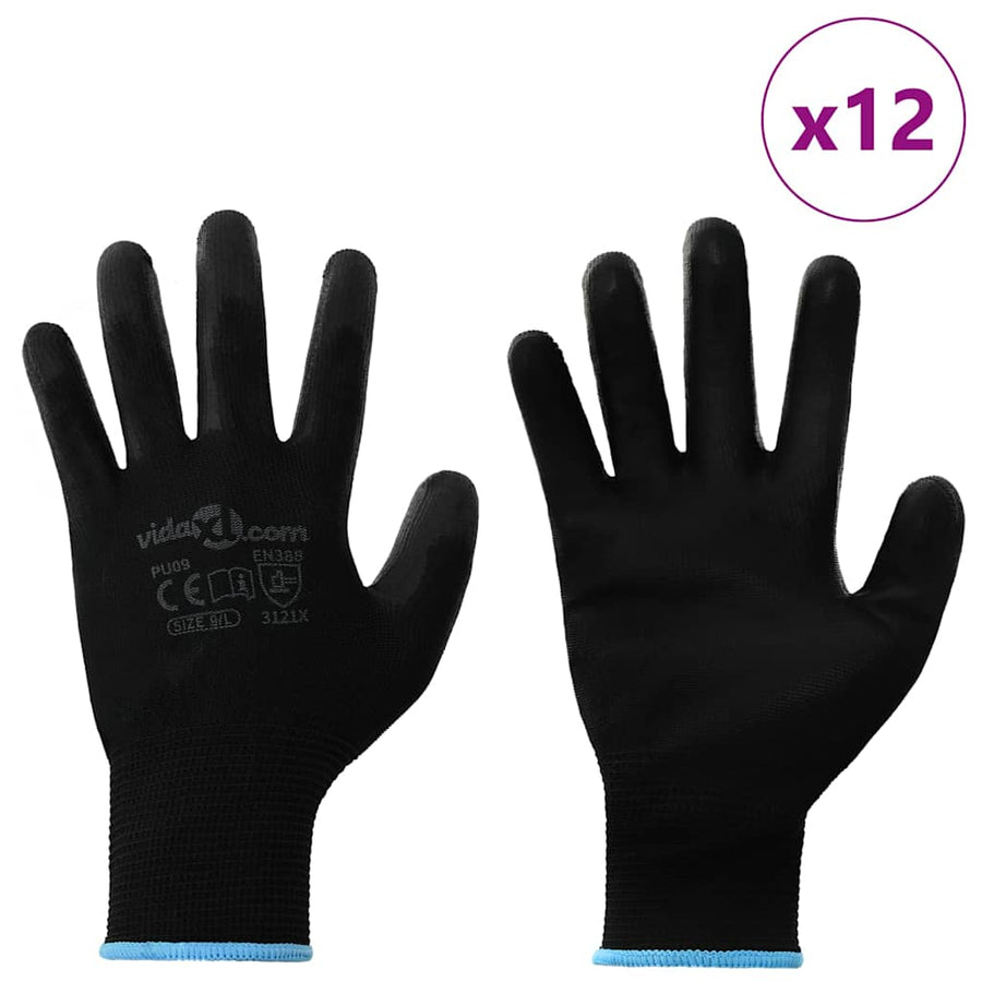 Werkhandschoenen 12 pcs Zwart 9 / l Polyester