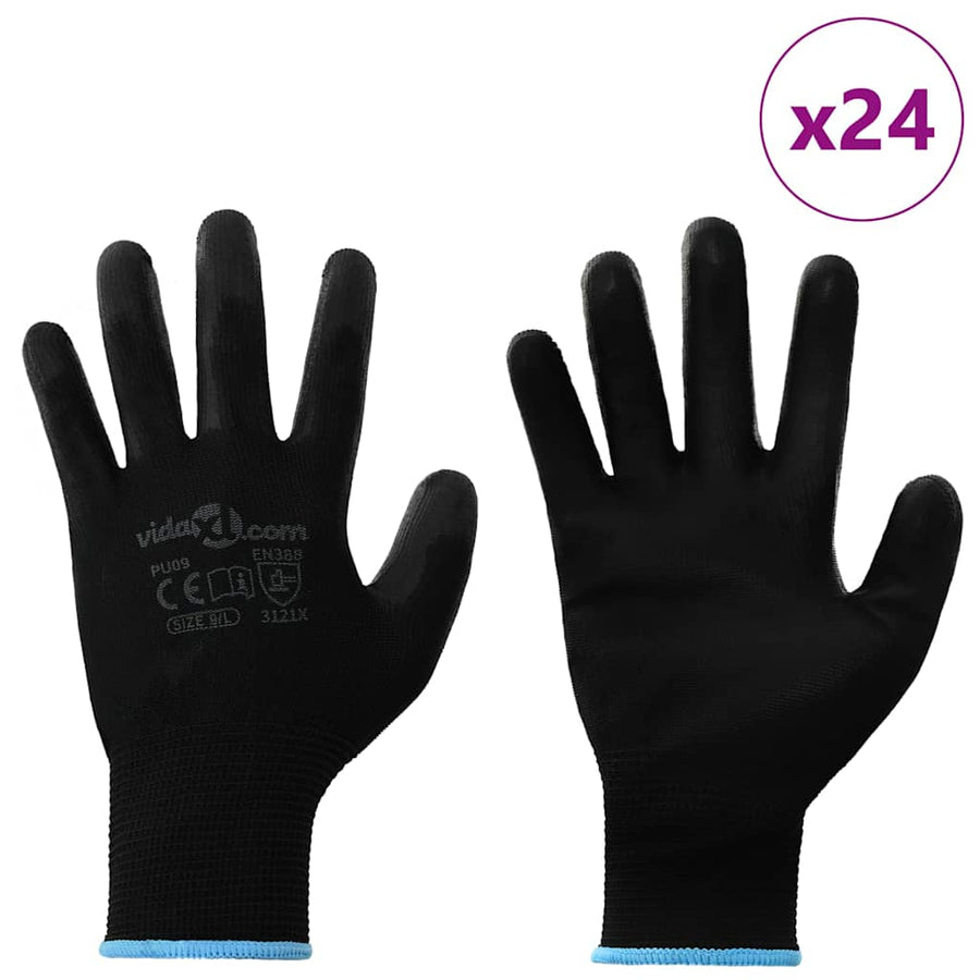 Werkhandschoenen 24 pcs Zwart 9 / l Polyester