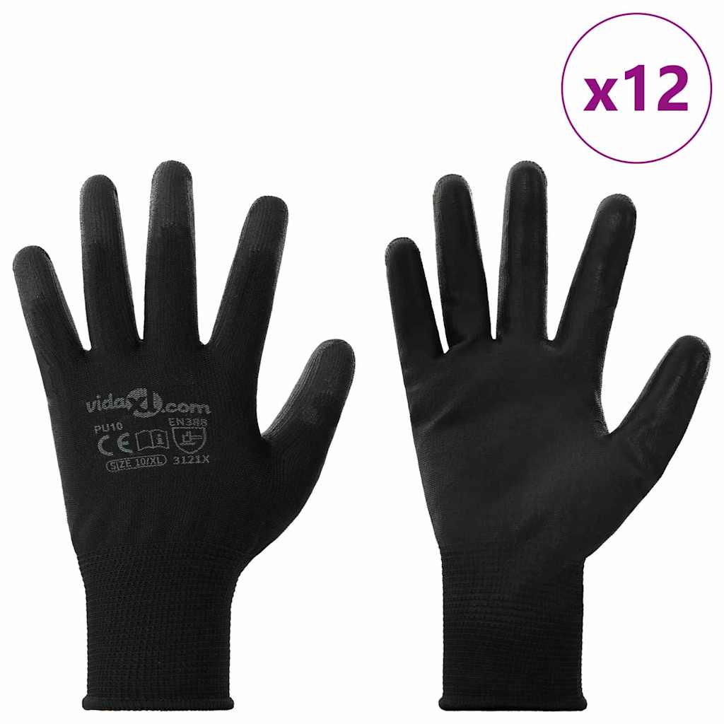 Werkhandschoenen 12 pcs Zwart 10 / xl Polyester