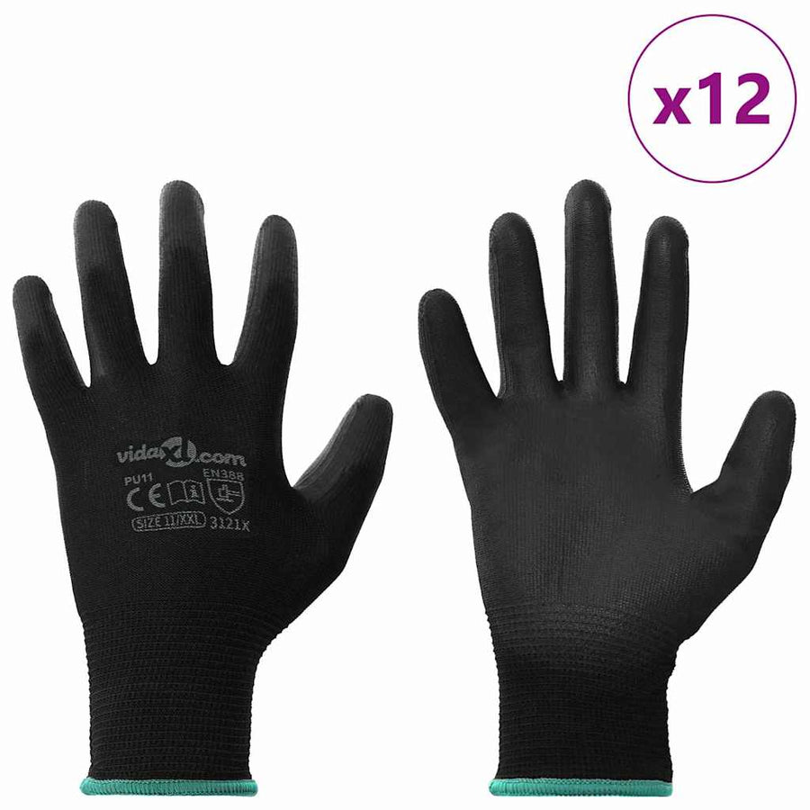 Werkhandschoenen 12 pcs Zwart 11 / XXL Polyester