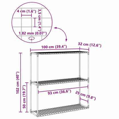 3-laags plantenstandaard Zwart 100 x 32 x 102 cm Staal