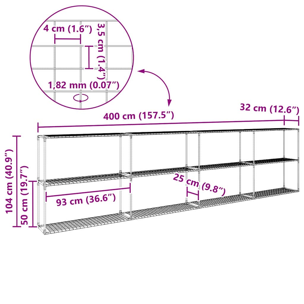 3-laags plantenstandaard Zwart 400 x 32 x 104 cm Staal