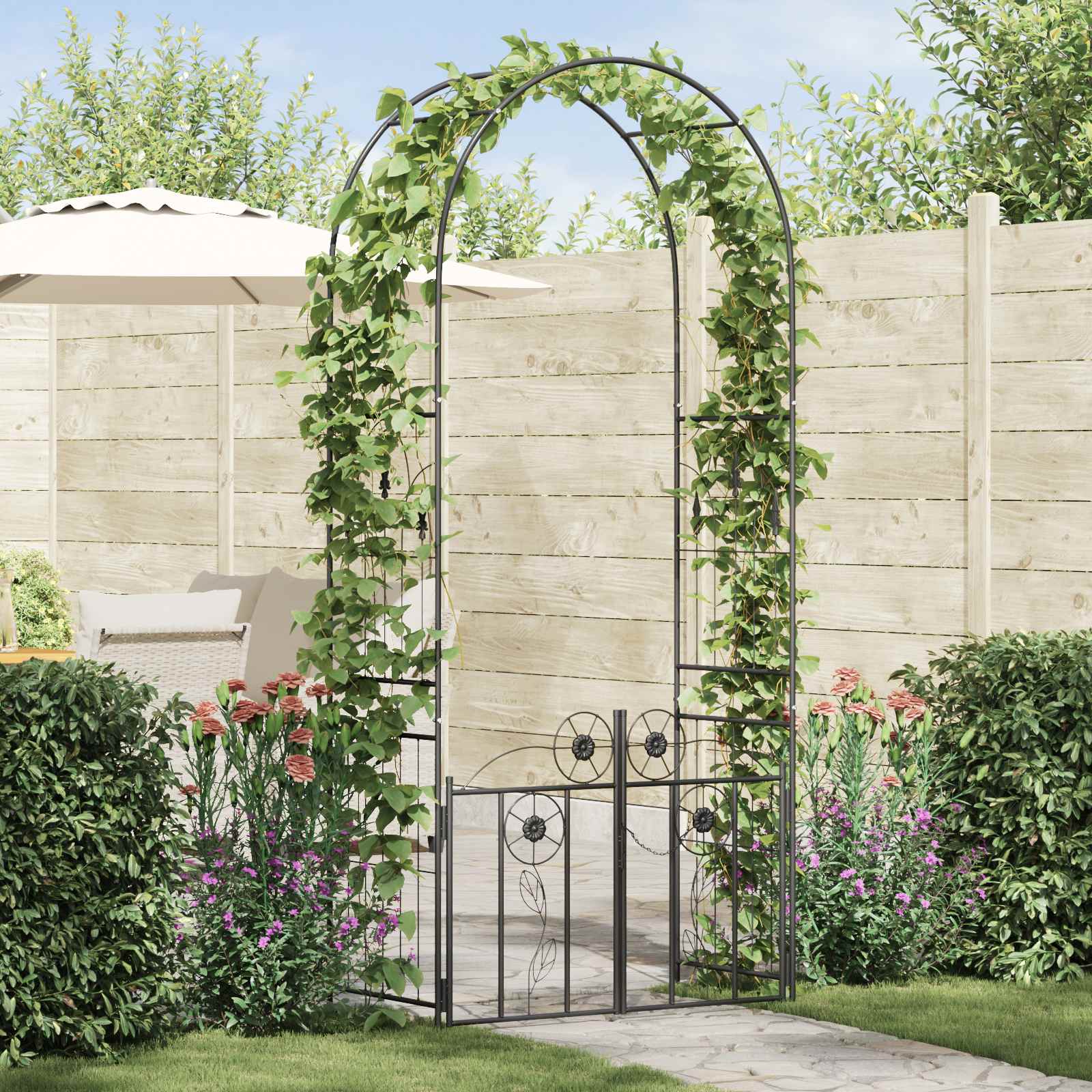 Tuin Boog Effen Zwart 102 x 50 x 218 cm