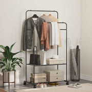 Kledingrek met plank en wielen zwart 80x53x156 cm