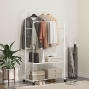 Kledingrek met plank en wielen wit 80x53x156 cm