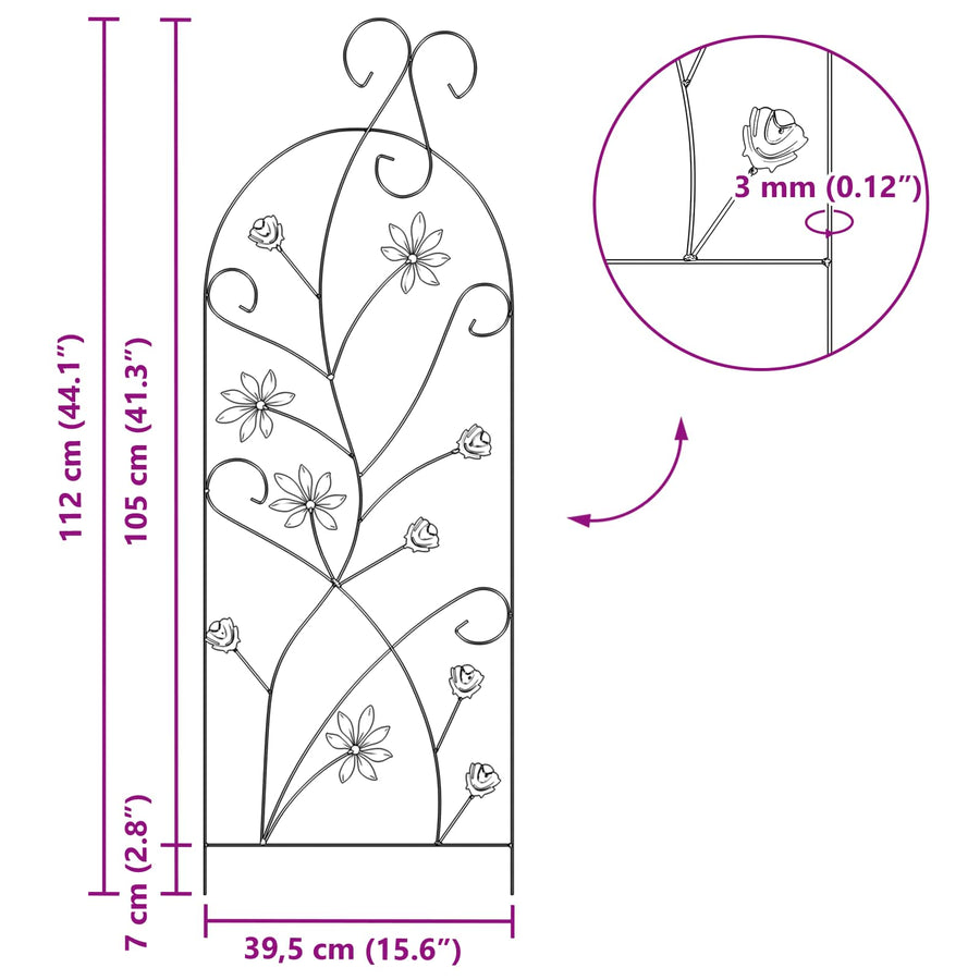Tuinhek 3 pcs Zwart 112 x 40 cm Staal