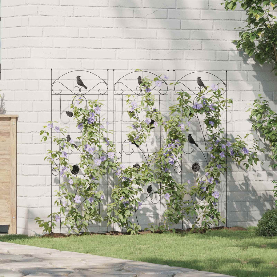 Tuinhek Latwerk 3 pcs Zwart 112 x 40 cm Staal