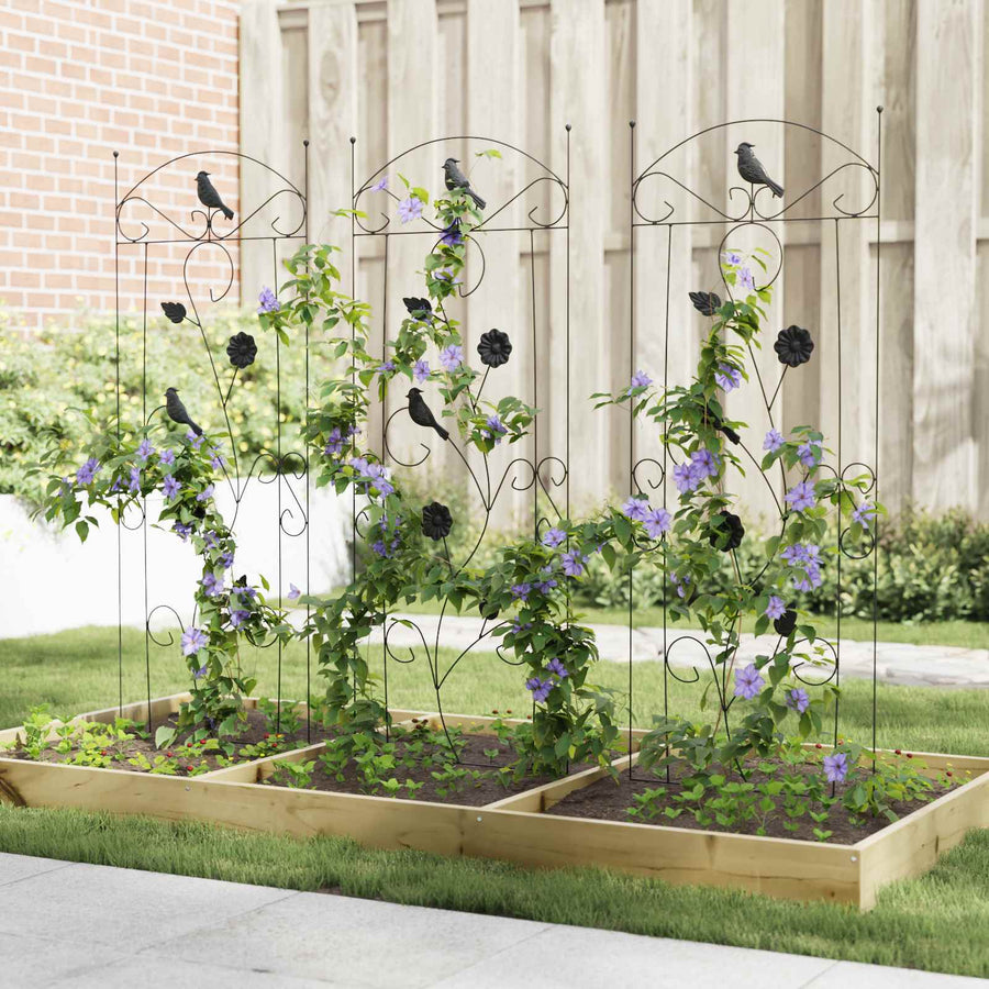 Tuinhek Latwerk 3 pcs Zwart 112 x 40 cm Staal