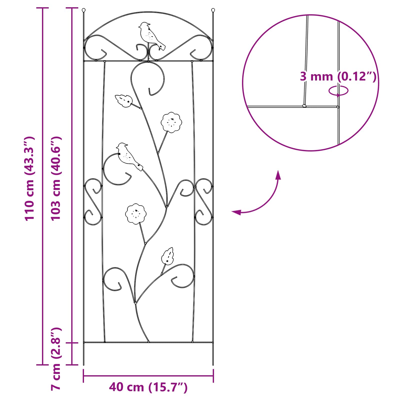 Tuinhek Latwerk 3 pcs Groen 112 x 40 cm Staal