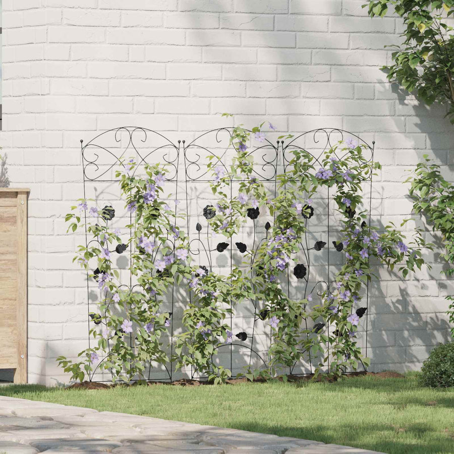 Tuinhek Latwerk 3 pcs Zwart 112 x 40 cm Staal