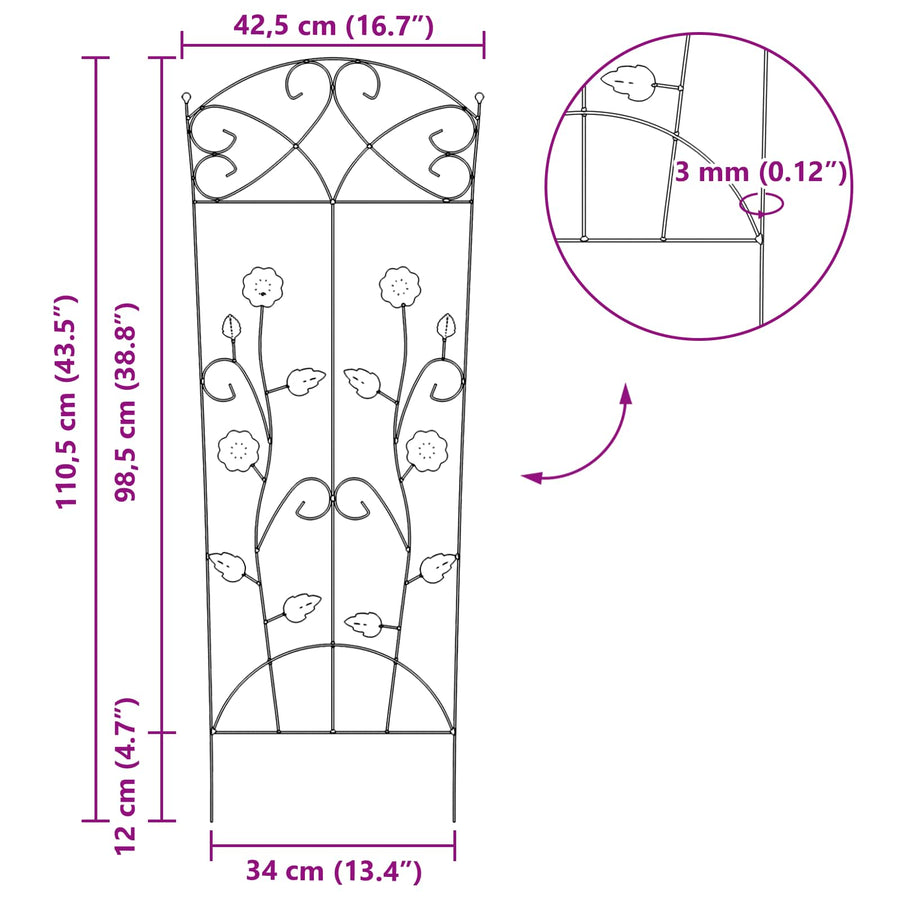Tuinhek Latwerk 3 pcs Groen 112 x 40 cm Staal