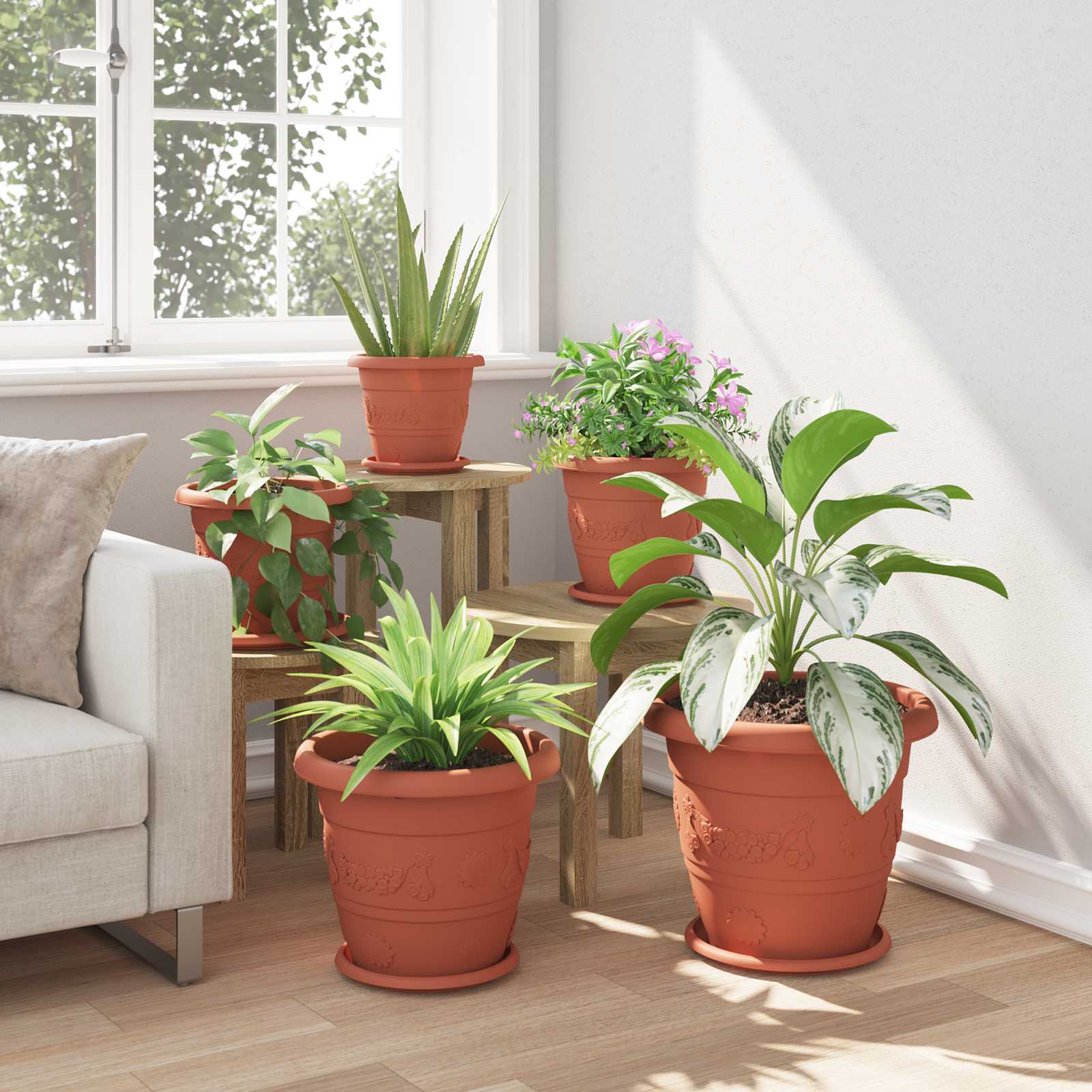 Plantenpotten 6 pcs Baksteenrood Ø 26 x 21.5 cm Kunststof
